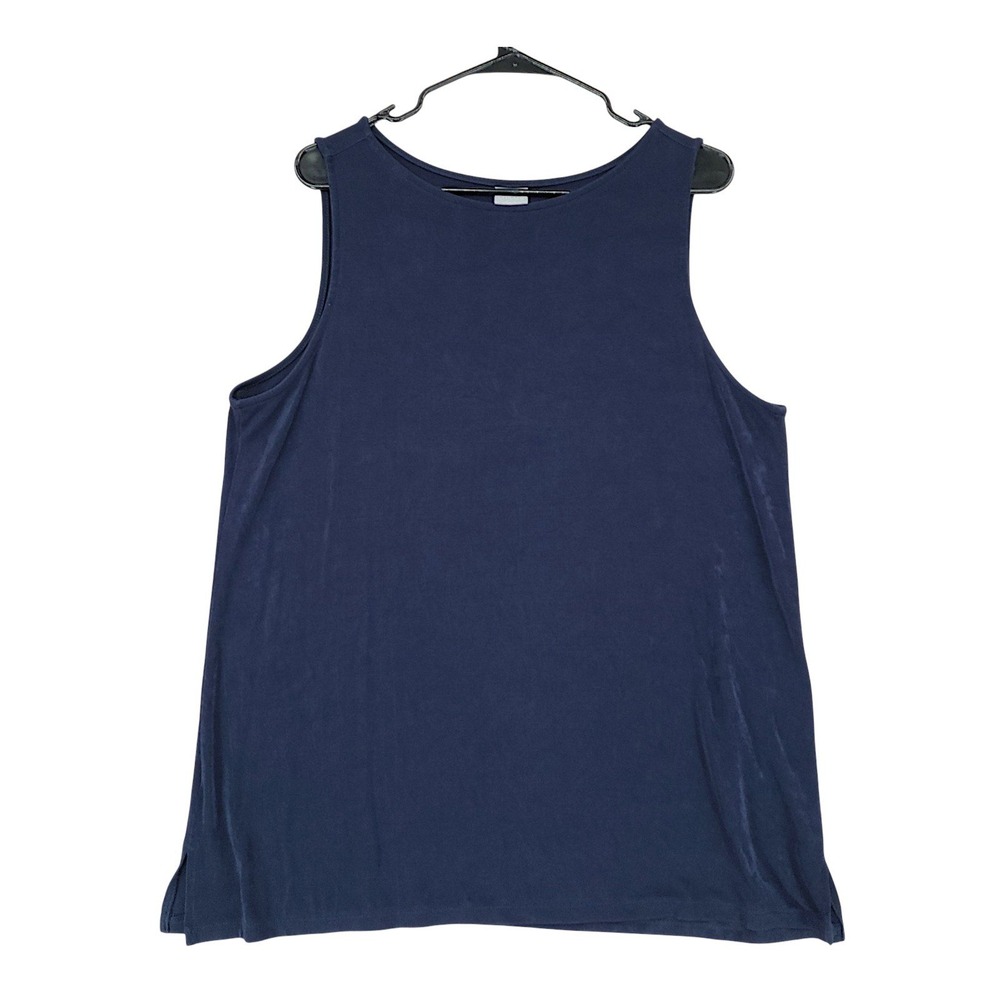 Chicos Travelers Tank Top 3 XL 16 Navy Blue Ribbed Stretch Sleeveless 4502138136
